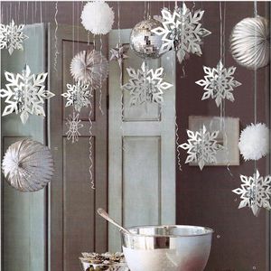 6 Pcs/Set Cardboard 3D Hollow Snowflake Hanging Ornaments New Year's Christmas Decorations for Home Party Decoration GA533