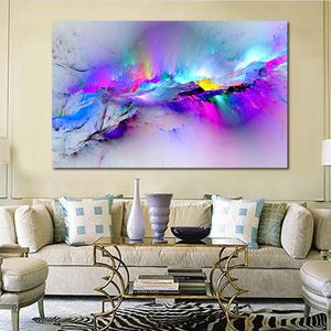 Retratos de parede para sala de estar, pintura a óleo abstrata, nuvens, arte em tela colorida, decoração de casa, sem moldura256s