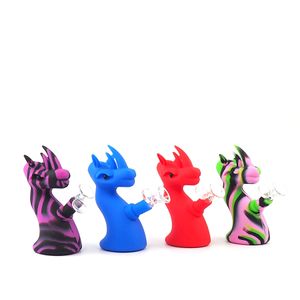 Dragon pipe bubbler straight silicone bong hookahs water pipes with glass bowl oil rigs 14mm joint recycler