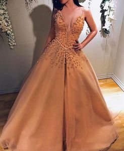 Sexy Princess A Line Spaghetti Straps Plunging V Neckline Evening Dresses Beaded Court Train Prom Party Dresses Custom Women Dresses