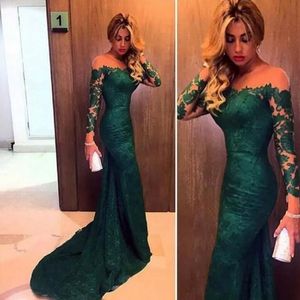 Dark Green Lace Mother Of Bride Groom Dresses Long Sleeves Off The Shoulder Lace Sheath Women Prom Formal Evening Wear Wedding Party