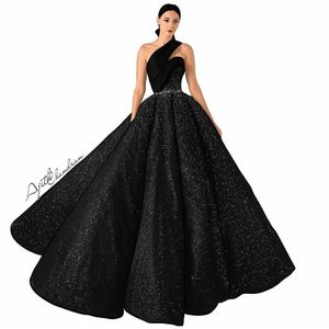 Lindo preto Formal Vestidos Sexy de um ombro mangas bola vestido de baile Vestidos Sparkly Sequins Beads sleevless vestidos no tapete vermelho