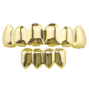 hip hop smooth grillz real gold plated dental grills rappers cool body jewelry four colors golden silver rose gold gun black 6 upper teeth