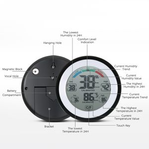 Freeshipping multifunktionell digital termometer hygrometer temperaturmätare fuktighetsmätare klockvägg max min Värdet trend display c / funit