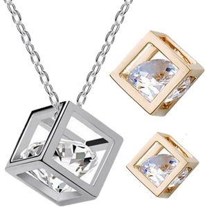 Fashion 18K Gold Plated Cubic Zirconial Crystal Cube Necklace for Women Girlfriend Ladies Wedding Jewelry Wholesale Price Drop Ship