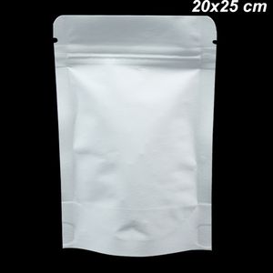 20x25cm Beyaz Yeniden kapanabilir Alüminyum Folyo Dayanıklı Gıda Torbalar Folyo Doypack Koku Yukarı Kraft Kağıt Mylar Folyo Fermuar Kilit Çanta Ambalaj Standı