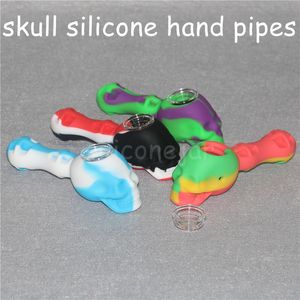 Silicone Bubbler Hand Pipe with Glass Bowl Food Grade Silicon Smoking Pocket Pipes Multi Purpose Oil Burner Tobacco HookahPipe