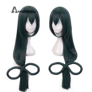 Anogol My Hero Academia Tsuyu Asui Cosplay Wig Wavy Full Wigs Syntetiskt hår