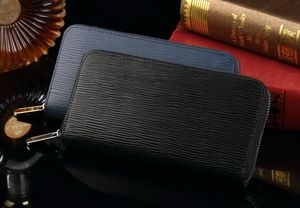 Kvinnor Fashion äkta läder långa dragkedja plånböcker Lady Cow Leather Phone Purse Female Clutch Black/Blue Color No420