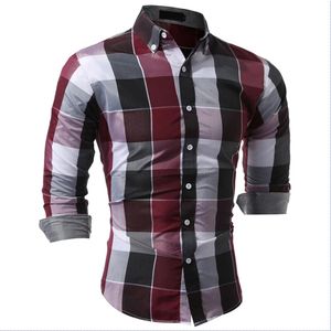 Märke 2018 Fashion Man Shirt Långärmade Toppar Casual Plaid Slim Mens Dress Shirts Slim Men Shirt 3XL ASDD