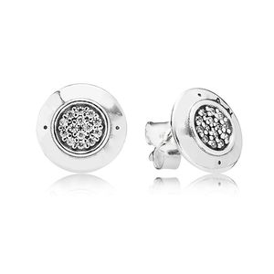 Damskie autentyczne 925 Sterling Silver Earring Logo Podpis z kryształowych kolczyków dla kobiet Kompatybilny z biżuterią Pandora