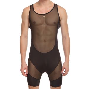 Sexy homens fitness conjuninha colete malha transparente corpo shaper homens underwear Mens bodysuits