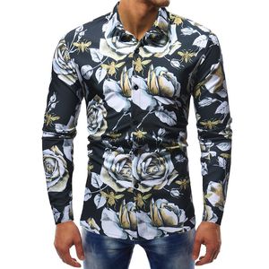 magliette da uomo firmate maniche lunghe camicie casual 3D abiti da uomo colletto rovesciato stampa floreale abbigliamento da uomo sottile camicie sociali