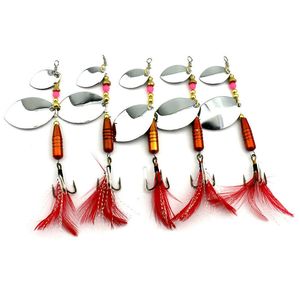 5 PCS ganchos de pesca de penas, Cauda de Galo, Pesca Spinner Colher Iscas Rotatable Inline Bass Truta Equipamento De Pesca Iscas 9.5 CM-13.2G Spinners,