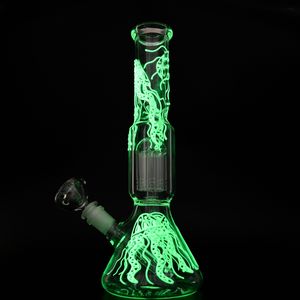 Glow In The Dark Bong Jellyfish Pattern Beaker Bongs Tree Percolator Bubbler Pipe Glass Oil Rigs Heady Water Pipes Dab Rig GID05