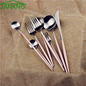 JANKNG 1-Piece Pink Style Cutlery Eco-friendly 18/10 Stainless Steel Dinner Knives TeaSpoons Dinning Forks Dinnerware Sets Table