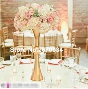 Nowy Styl Złoto / Srebrny Kwiat Wazon Trąbki Kształt Wedding Table Centerpiece Event Road Lead Flower Vase Best0056