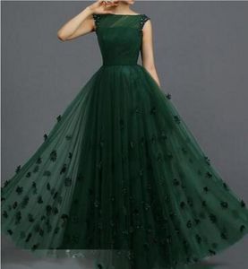 New Evening Dresses with Illusion Evening Gowns Ruffled Soft Tulle A-Line Formal Dress Beaded Ball Gowns with Flowers vestidos