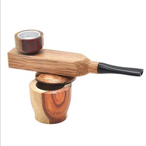 Double-layer pipe portable wood pipe can be stored in solid wood pipe