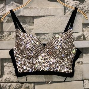 2018 Sexy High-De-Departamento Mão de Night Club Jewel Diamond Bralet Women Bustier Bra Crop Crop Top Colet Plus Size