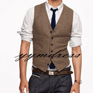 Brown Tweed Wedding Groom Vests Farm Groomsmen Vests Men's Suit Vests Vest Dress Vest Waistcoat Dress Prom Party Custom Couple Day In Stock