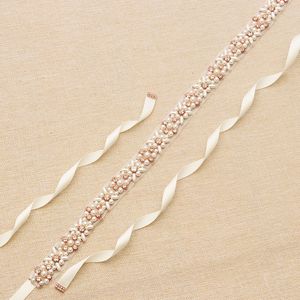 Ślubne Sashes Belt Bridal 2019 Rose Gold Rhinestone Perły Akcesoria Pas 100% Ręcznie wykonane 8 Kolory Białe Kości Słoniowe Blush Bridal Sashes