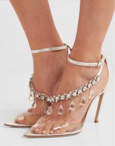 2018 Novas mulheres de diamantes de salto alto bombas de salto fino tornozelo cinta bomba sapatos de festa bombas de cristal vestido sapatos de salto fino sapatos de casamento