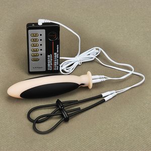 Choque elétrico Silicone Enorme Plugue Anal Penis Anéis Produtos Do Sexo Electro Choque Anal Vaginal Massagem Dildo Estimular Brinquedos Sexuais Y18110801