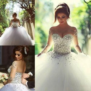 Vestidos de casamento vestidos de bola para noiva disse Mhamad 2019 Chic vestidos de noiva manga longa Lace Up Beads Robe de Mariage Vestido de Noiva