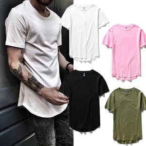 T Shirt Extended T-Shirt Men's clothing Curved Hem Long line Tops Tees Hip Hop Urban Blank Shirts