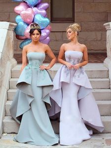 Custom Made Moda Nedime Elbise Over-Etek Ile Zarif Straplez Aplike Mermaid Düğün Konuk Elbiseler Glamorous Nedime Elbiseler