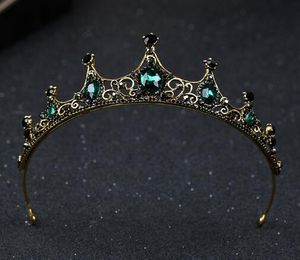 Vintage wedding crown dark green Rhinestone Beaded Hair Accessories Headband Band Crown Tiara Ribbon Headpiece Jewelry shippi239G