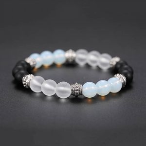 Cristal pierre blanche noire perles de perles bruits bracelets bracelets pour femmes hommes guérison prier des bijoux élastiques de yoga bracelet cadeaux