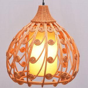 South Asian Rattan Dining Room Ceiling Pendant Lamp Hand-Made Japanese Restaurant Pendant Lights Country Rustic Hanging Lamps