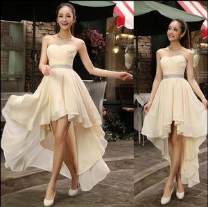 Light Champagne Sweetheart Chiffon Hi-Lo Waist Decoration Bridesmaid Dresses Lave-up Back Sleeveless Summer Beach Wedding Guest Dresses