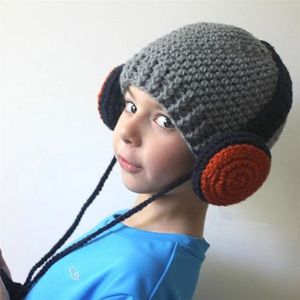 Słodkie Dzieci Beanie Słuchawki Projekt Handmade Dzianiny Kapelusz Earflap Wiatroszczelna czapka dla chłopców Dziewczęta (40-46 cm)