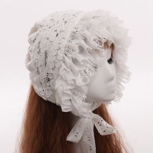 Kvinnor Victorian Lace Bonnet Söt Lolita Vintage Black White Maid Cosplay Costume Hat Huvudbonader Snabb sändning