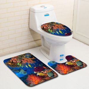 Ocean Underwater World Printed Bathroom Bath Mats Set Microfiber Floor Mats Toilet Rug Pedestal Rugs Lid Toilet Cover Bath Rugs