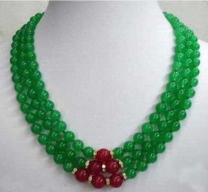 8mm äkta grön smaragd röd rubin 3 rader halsband
