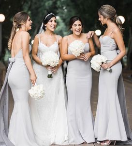 Designer Satin New Mermaid Bridesmaid Dresses Spaghetti Straps Pleats Backless Sweep Train Maid Of Honor Dress Brautjungfer Kleider