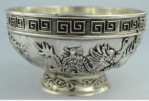 Artesanato raro Collectibles chinês velho Tibet - artesanato de metal tigela de prata