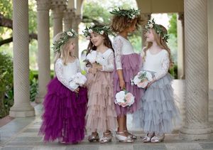 Kerstmeisjes feestjurk kinderen bloemen kant tule tutu lange jurken kinderen bruiloft prinses kleding A00008