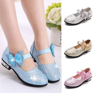 Fashion Sparkling Children Girls Wedding Shoes 2018 Girls Princess Shoes Korean Bow hot Small High-heeled Shoes GA199