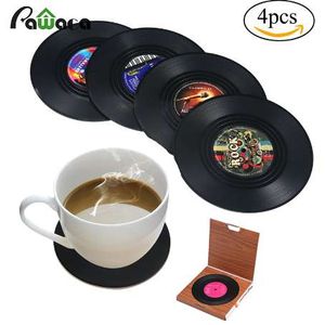 6/4 SZTUK Retro Vinyl CD Rekord Napoje Podstawowe Zestaw Home Table Cup Cup Mata Creative Coffee Dick Placemat Stołowe Przędzenia Funny Prezent