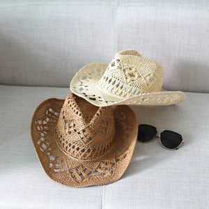 Women Hollow Out Straw Hat Summer Wide Large Brim Beach Cap With Straw Bow Unisex UV Protection Sun Hats