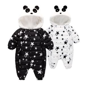 Зимние детские комбинезоны комбинезон одежды комбинезон 3-24Мют Панда новорожденная девушка мальчик утка вниз снегоступок детей младенческий снег носить один