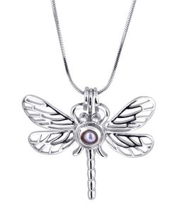 Wholesale black stainless steel locket for sale - Group buy Hot Sale Silver plated Dragonfly Shape Cage Pendant Wish Love Pearl Pendant Lady Girl Good Gift P68
