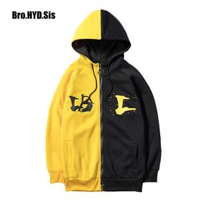 Harajuku Erkekler Kazak Hoodie Tam Fermuar Gevşek Fit Siyah ve Kırmızı Gri Tişörtü ile Hood Sokak Stili Erkek Moda Giysileri