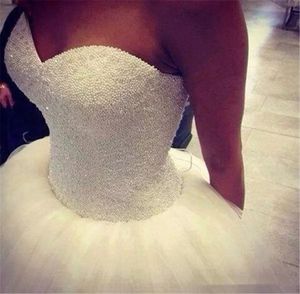 Жемчуг Свадебное платье Реальный образец Тюль Милая Открытое заднее Бальное платье Robe De Mariage QC1096