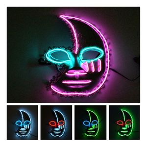 EL Luz Máscara Up Engraçado Máscara Meia Face Crescent Halloween Dança Engraçada para Festival Cosplay Halloween Costume Decoração